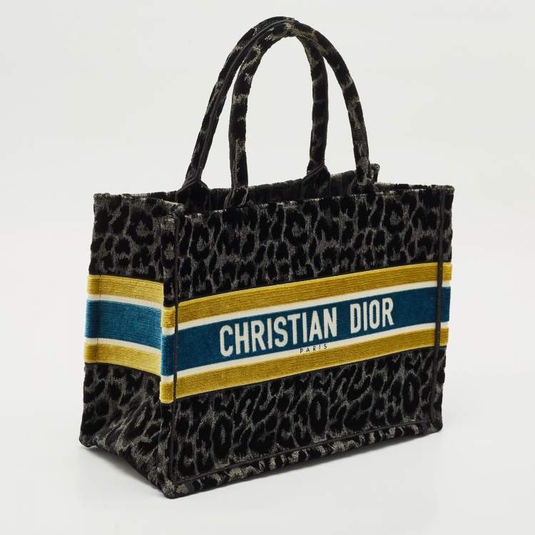 Pre Owned Dior Multicolor Leopard Velvet and Canvas Medium Book Tote