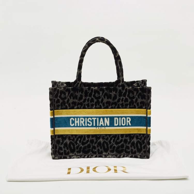 Pre Owned Dior Multicolor Leopard Velvet and Canvas Medium Book Tote
