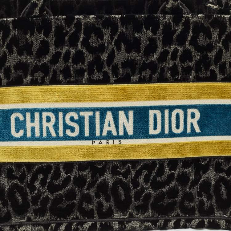 Pre Owned Dior Multicolor Leopard Velvet and Canvas Medium Book Tote