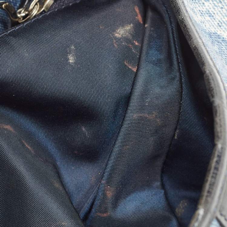 Pre Owned Dior Blue Denim and Patent Leather Speedway Saddle Bag