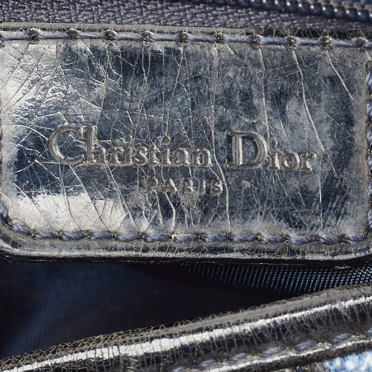 Pre Owned Dior Blue Denim and Patent Leather Speedway Saddle Bag