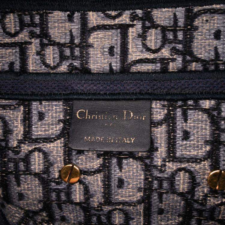 Pre Owned Dior Blue Oblique Embroidered Canvas Saddle Bag