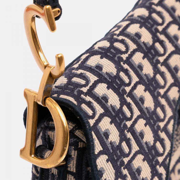 Pre Owned Dior Blue Oblique Embroidered Canvas Saddle Bag