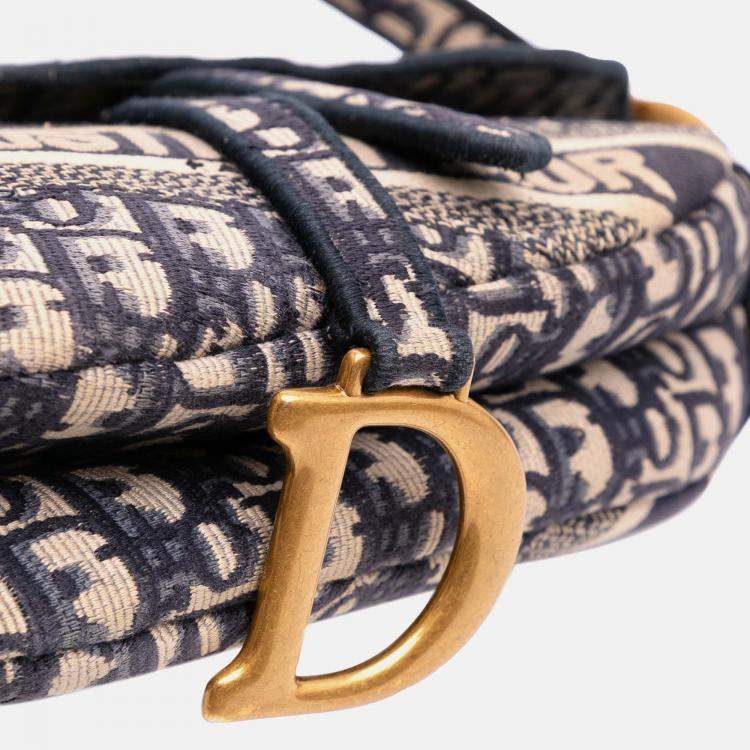 Pre Owned Dior Blue Oblique Embroidered Canvas Saddle Bag