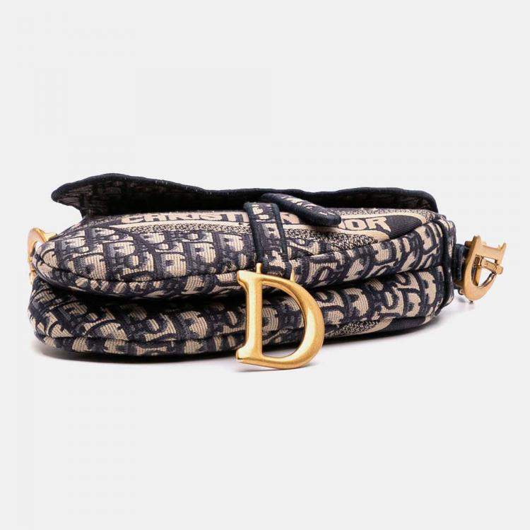 Pre Owned Dior Blue Oblique Embroidered Canvas Saddle Bag
