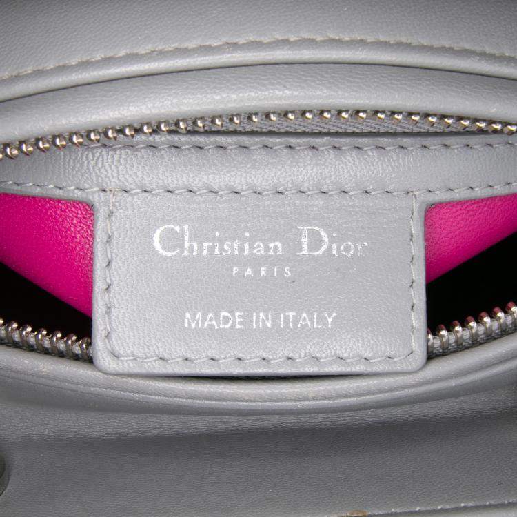 Pre Owned Dior Grey Medium Bicolor Lambskin Cannage Lady Dior