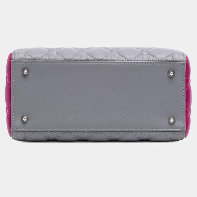Pre Owned Dior Grey Medium Bicolor Lambskin Cannage Lady Dior