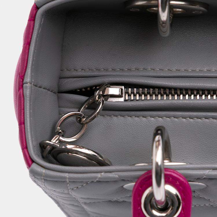 Pre Owned Dior Grey Medium Bicolor Lambskin Cannage Lady Dior