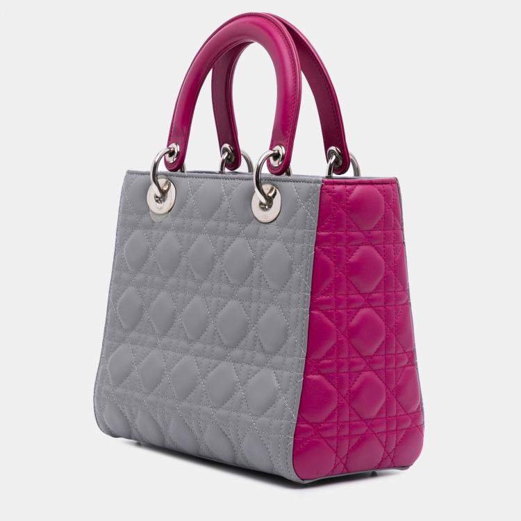 Pre Owned Dior Grey Medium Bicolor Lambskin Cannage Lady Dior