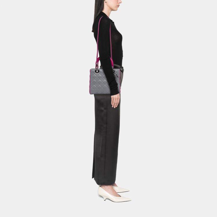 Pre Owned Dior Grey Medium Bicolor Lambskin Cannage Lady Dior