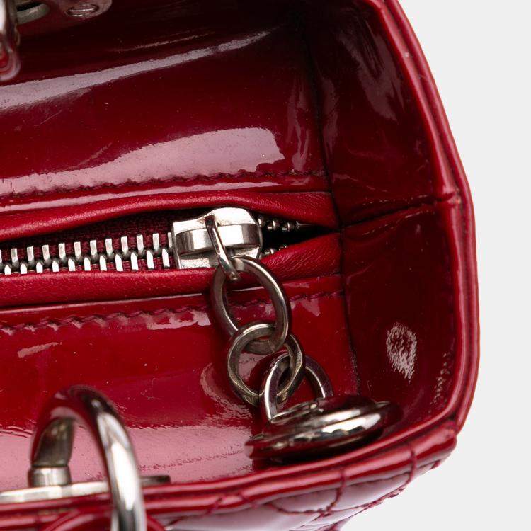 Pre Owned Dior Red Medium Patent Cannage Lady Dior