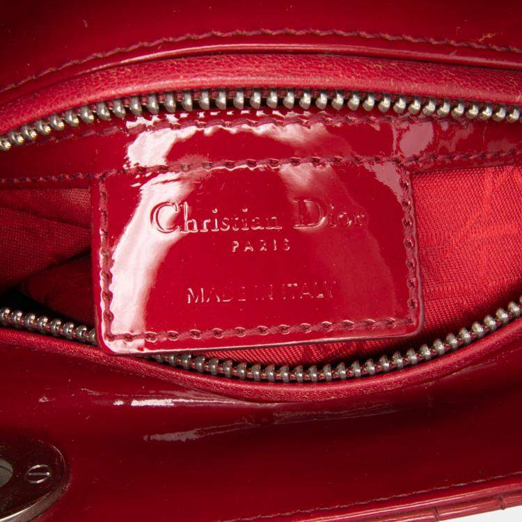 Pre Owned Dior Red Medium Patent Cannage Lady Dior