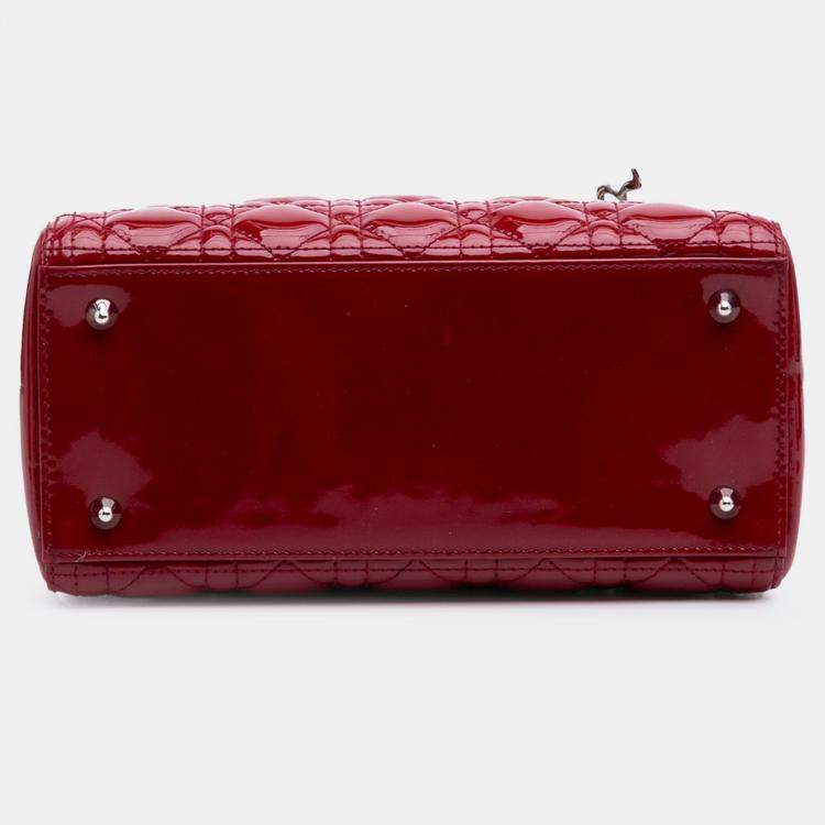 Pre Owned Dior Red Medium Patent Cannage Lady Dior