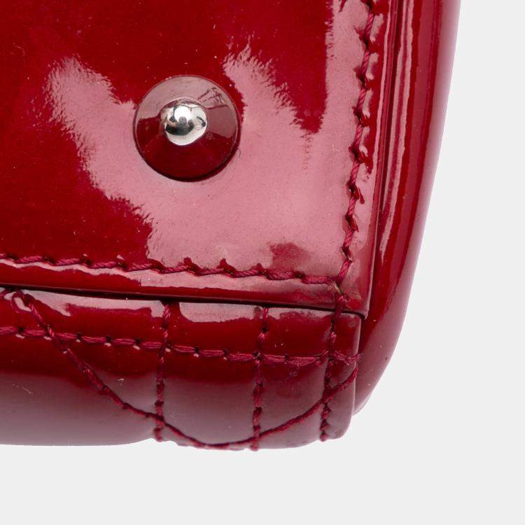Pre Owned Dior Red Medium Patent Cannage Lady Dior