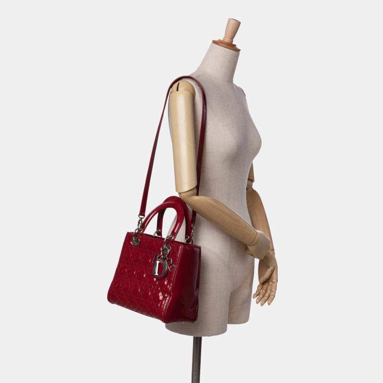 Pre Owned Dior Red Medium Patent Cannage Lady Dior