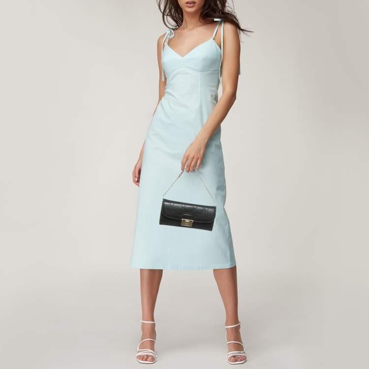 Pre Owned Dior Black Stitched Cannage Leather Diorling Continental Wallet on Chain