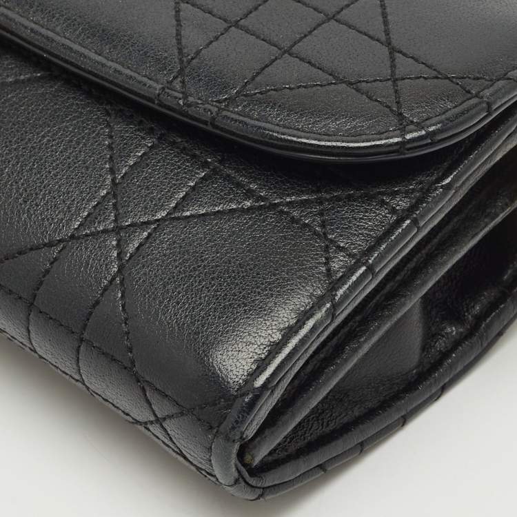Pre Owned Dior Black Stitched Cannage Leather Diorling Continental Wallet on Chain
