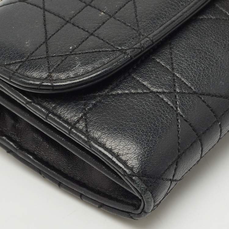 Pre Owned Dior Black Stitched Cannage Leather Diorling Continental Wallet on Chain