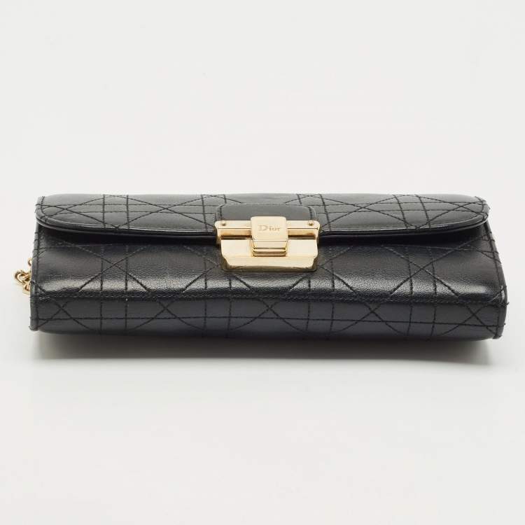 Pre Owned Dior Black Stitched Cannage Leather Diorling Continental Wallet on Chain