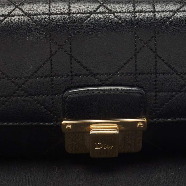Pre Owned Dior Black Stitched Cannage Leather Diorling Continental Wallet on Chain