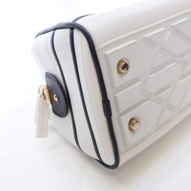 Pre Owned Dior Vibe Medium White Calfskin Bowling Bag 