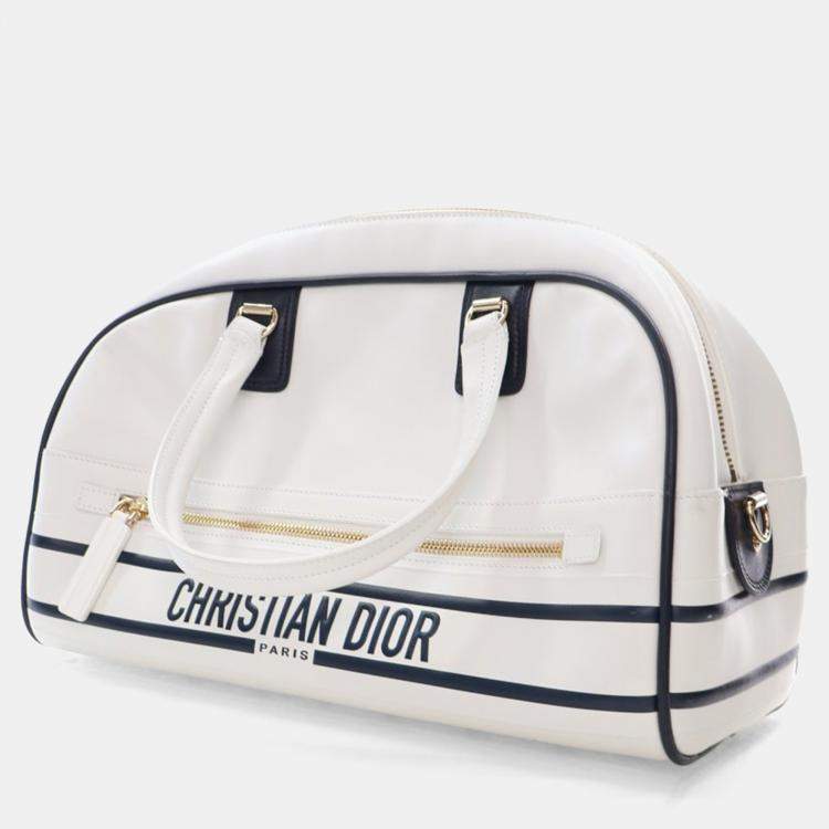 Pre Owned Dior Vibe Medium White Calfskin Bowling Bag 