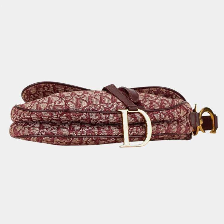 Pre Owned Christian Dior Dior Trotter Saddle Bordeaux Red Canvas Leather Handbag 