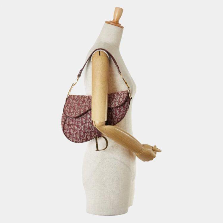 Pre Owned Christian Dior Dior Trotter Saddle Bordeaux Red Canvas Leather Handbag 