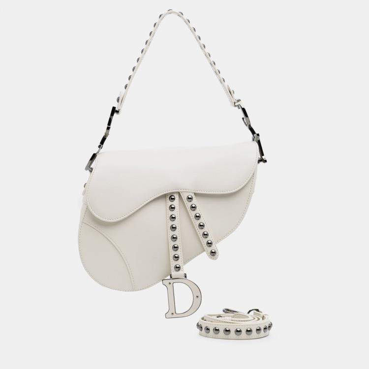 Pre Owned Dior White Studded Leather Saddle Bag