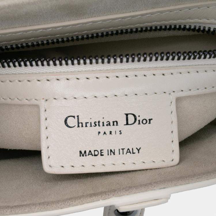 Pre Owned Dior White Studded Leather Saddle Bag