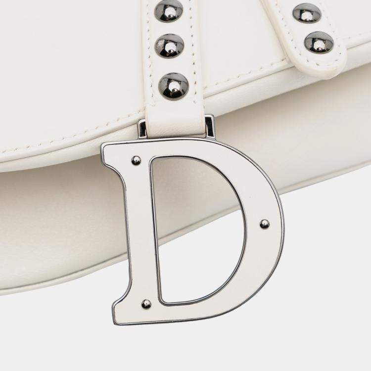 Pre Owned Dior White Studded Leather Saddle Bag
