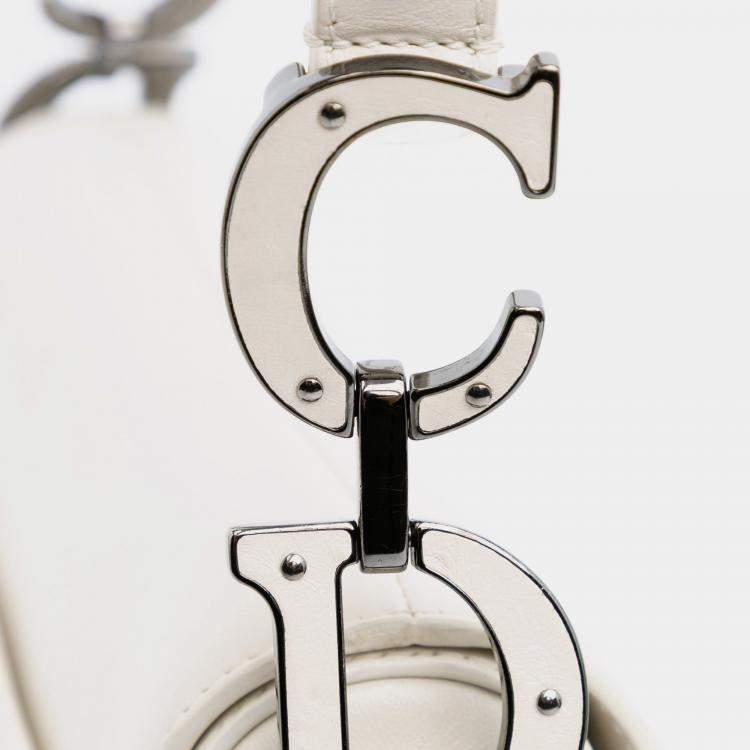 Pre Owned Dior White Studded Leather Saddle Bag