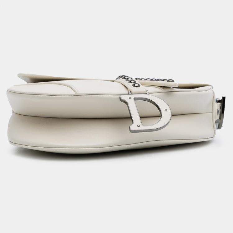 Pre Owned Dior White Studded Leather Saddle Bag