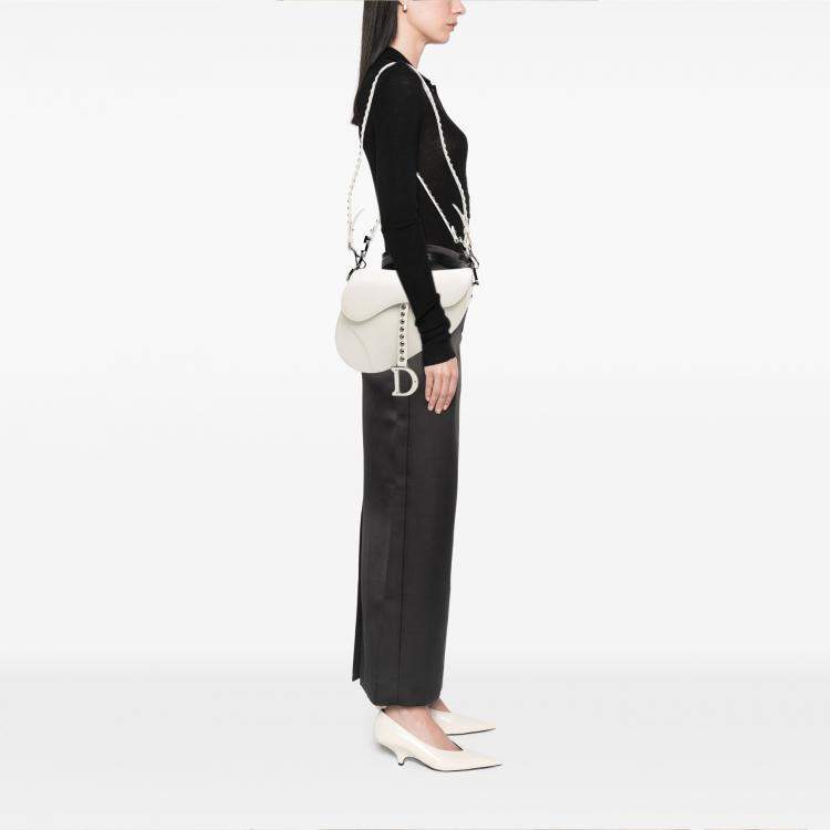 Pre Owned Dior White Studded Leather Saddle Bag