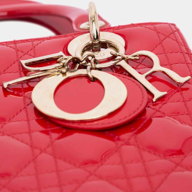 Pre Owned Dior Red Medium Patent Cannage Lady Dior