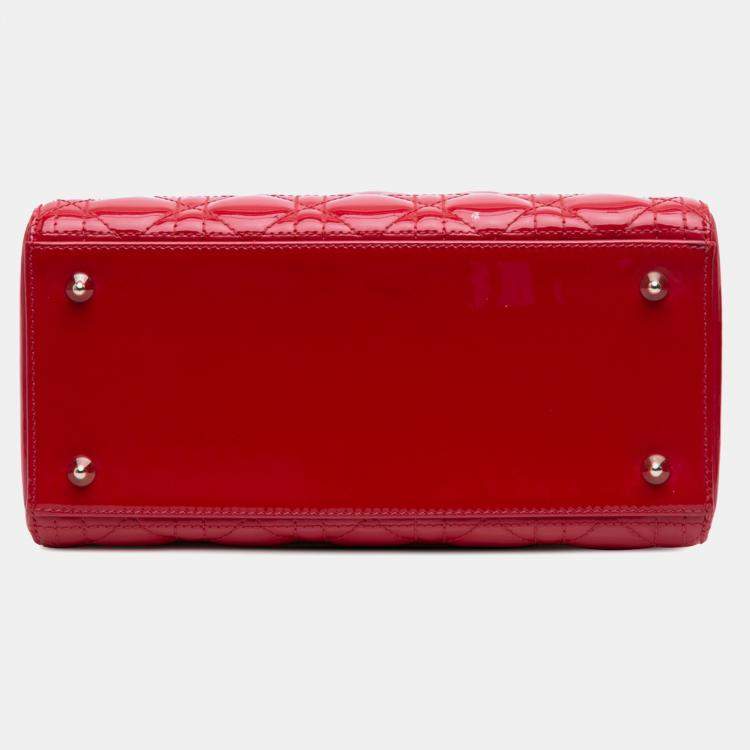 Pre Owned Dior Red Medium Patent Cannage Lady Dior