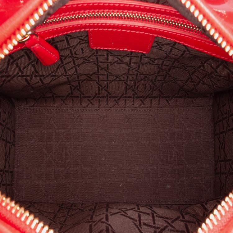 Pre Owned Dior Red Medium Patent Cannage Lady Dior