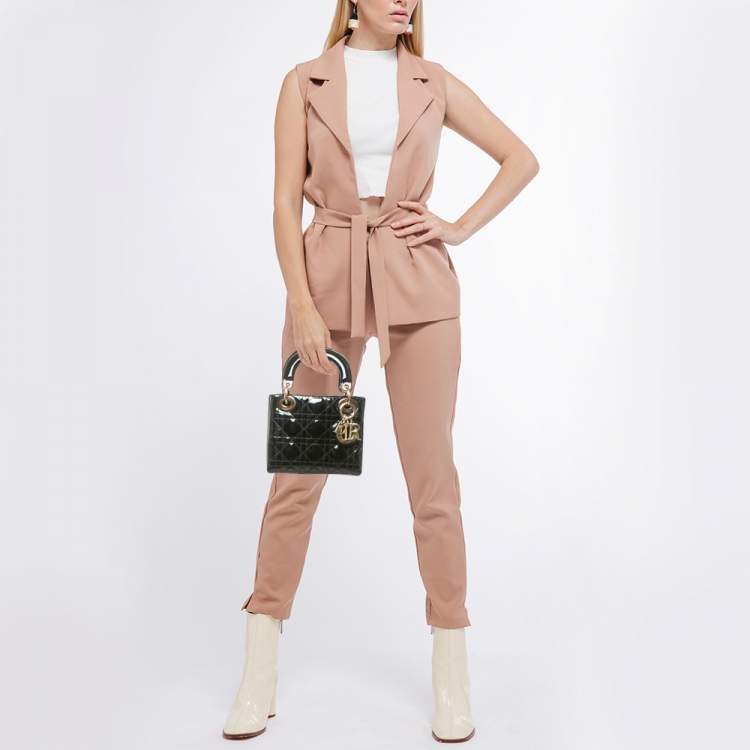 Pre Owned Dior Black Cannage Patent Leather Mini Lady Dior Tote