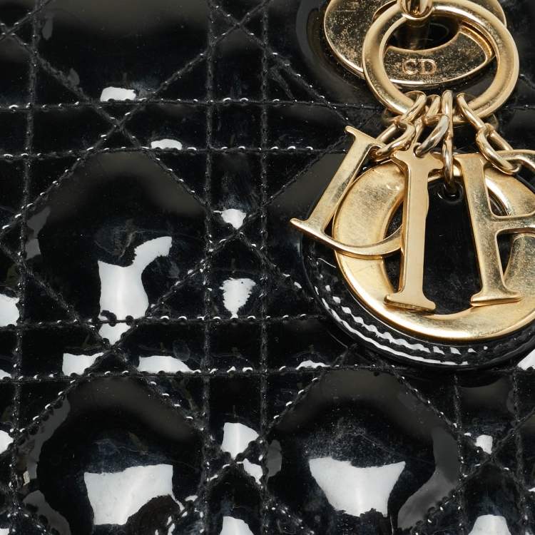 Pre Owned Dior Black Cannage Patent Leather Mini Lady Dior Tote