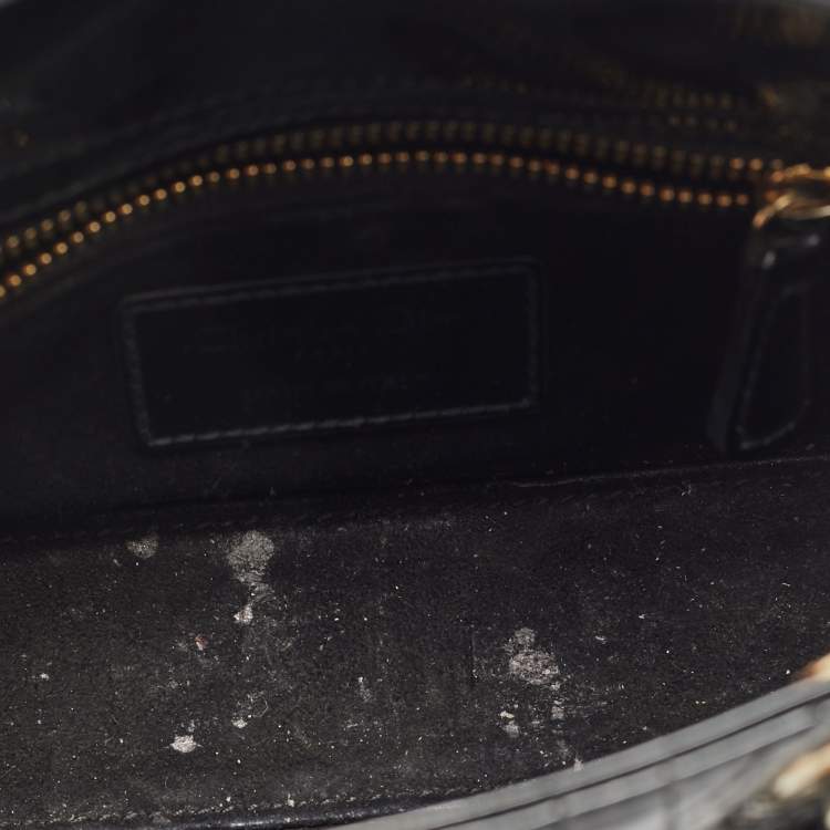 Pre Owned Dior Black Cannage Patent Leather Mini Lady Dior Tote