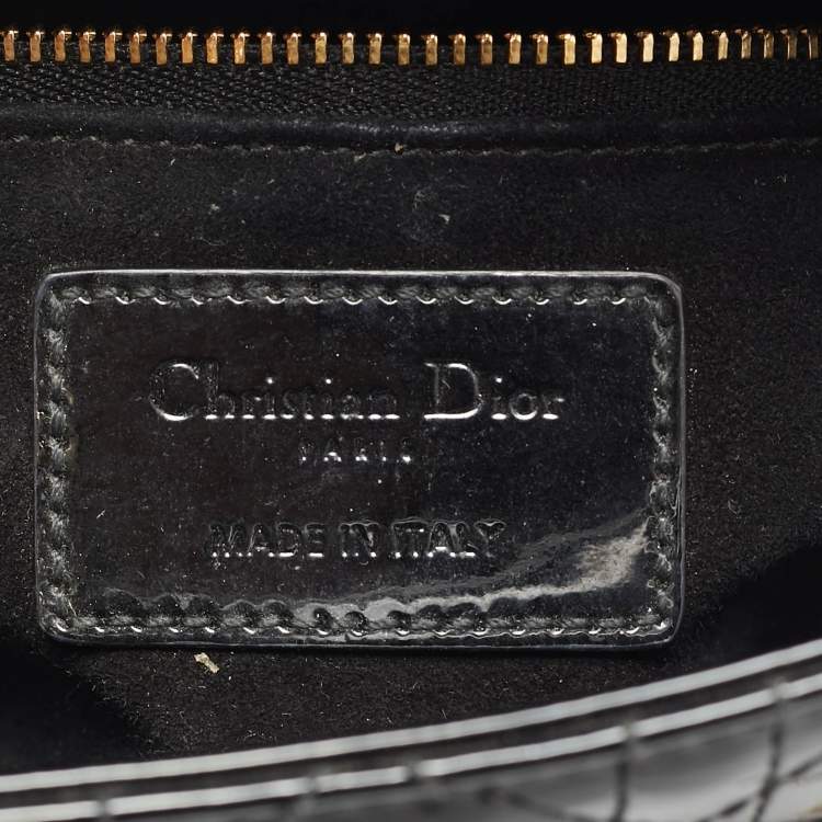 Pre Owned Dior Black Cannage Patent Leather Mini Lady Dior Tote