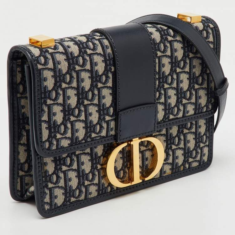 Pre Owned Dior Navy Blue Oblique Canvas and Leather 30 Montaigne Shoulder Bag