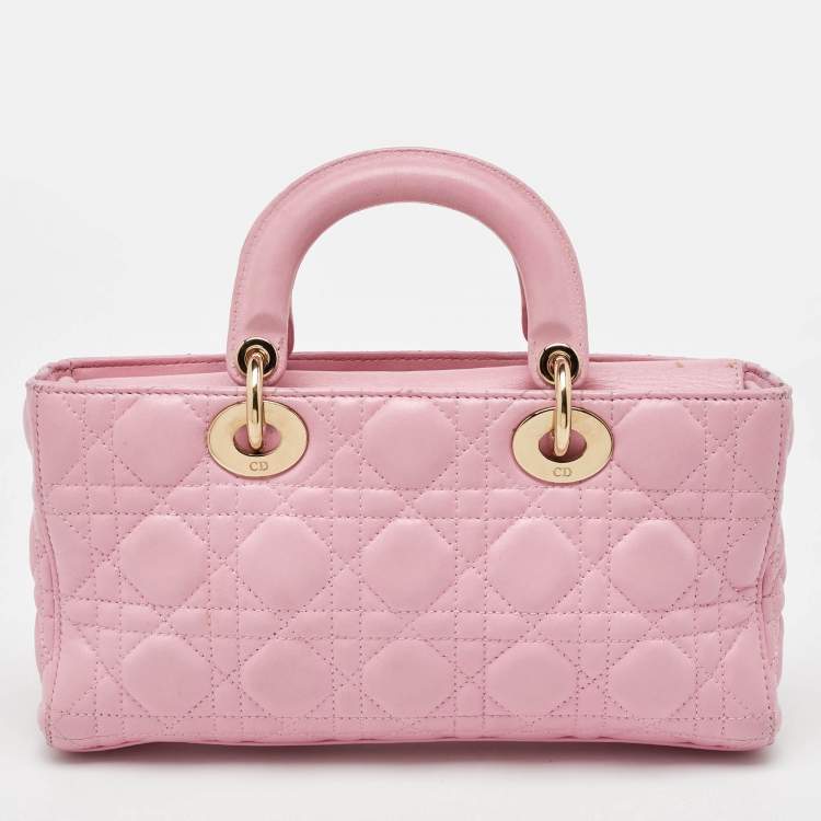 Pre Owned Dior Light Pink Leather Medium Lady D-Joy Tote