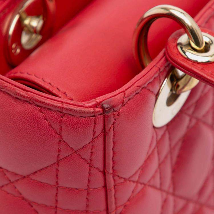 Pre Owned Dior Red Small Lambskin Cannage My ABCDior Lady Dior
