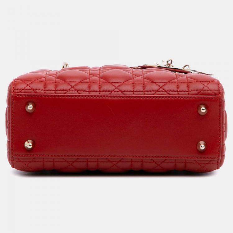Pre Owned Dior Red Small Lambskin Cannage My ABCDior Lady Dior