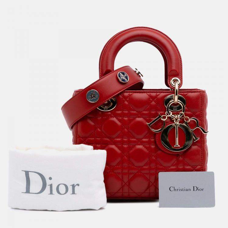 Pre Owned Dior Red Small Lambskin Cannage My ABCDior Lady Dior