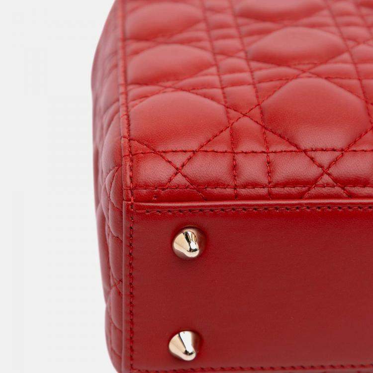 Pre Owned Dior Red Small Lambskin Cannage My ABCDior Lady Dior