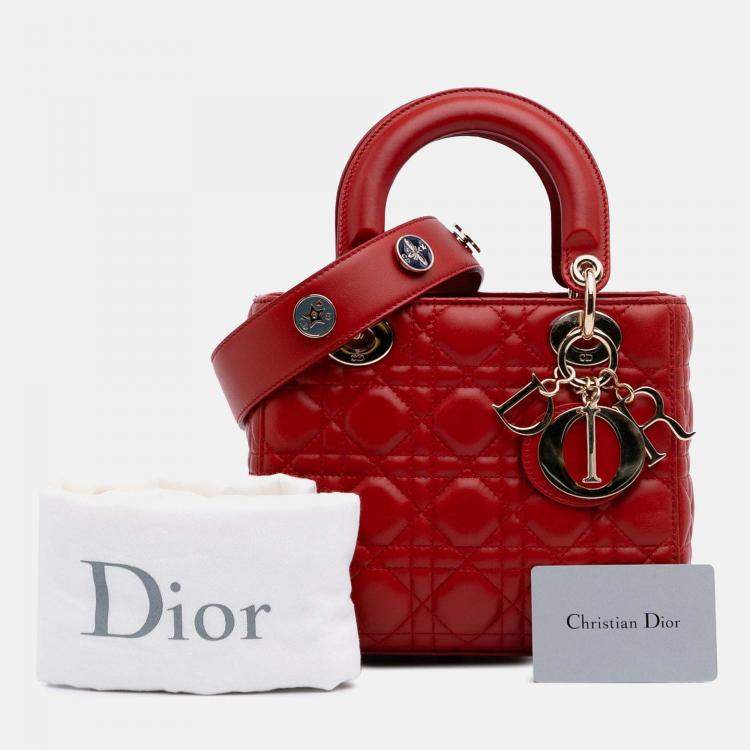 Pre Owned Dior Red Small Lambskin Cannage My ABCDior Lady Dior