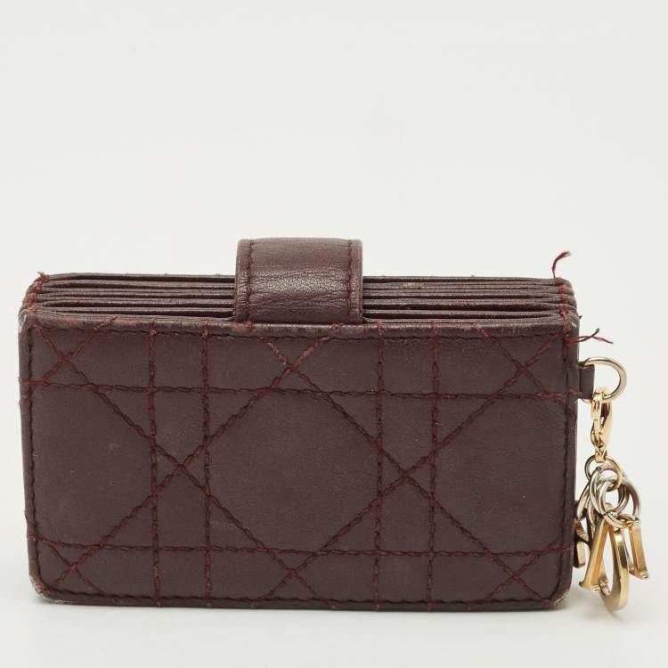 Pre Owned Dior Burgundy Cannage Leather Lady Dior 5 Gusset Card Case