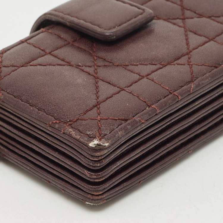 Pre Owned Dior Burgundy Cannage Leather Lady Dior 5 Gusset Card Case